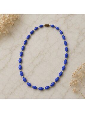 Vtg 1960s Periwinkle Glass Bead Necklace Made in India New Old Stock Never Worn